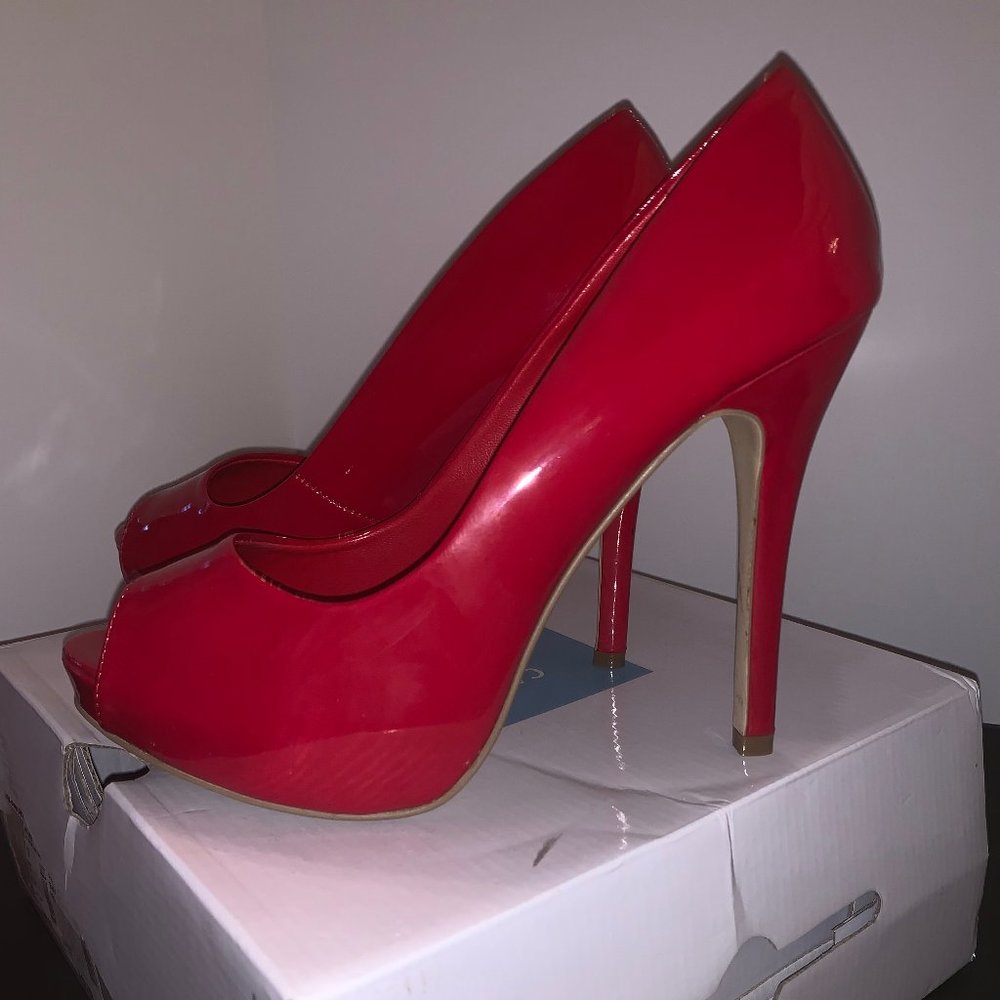Call It Spring Red Peep Toe Heels